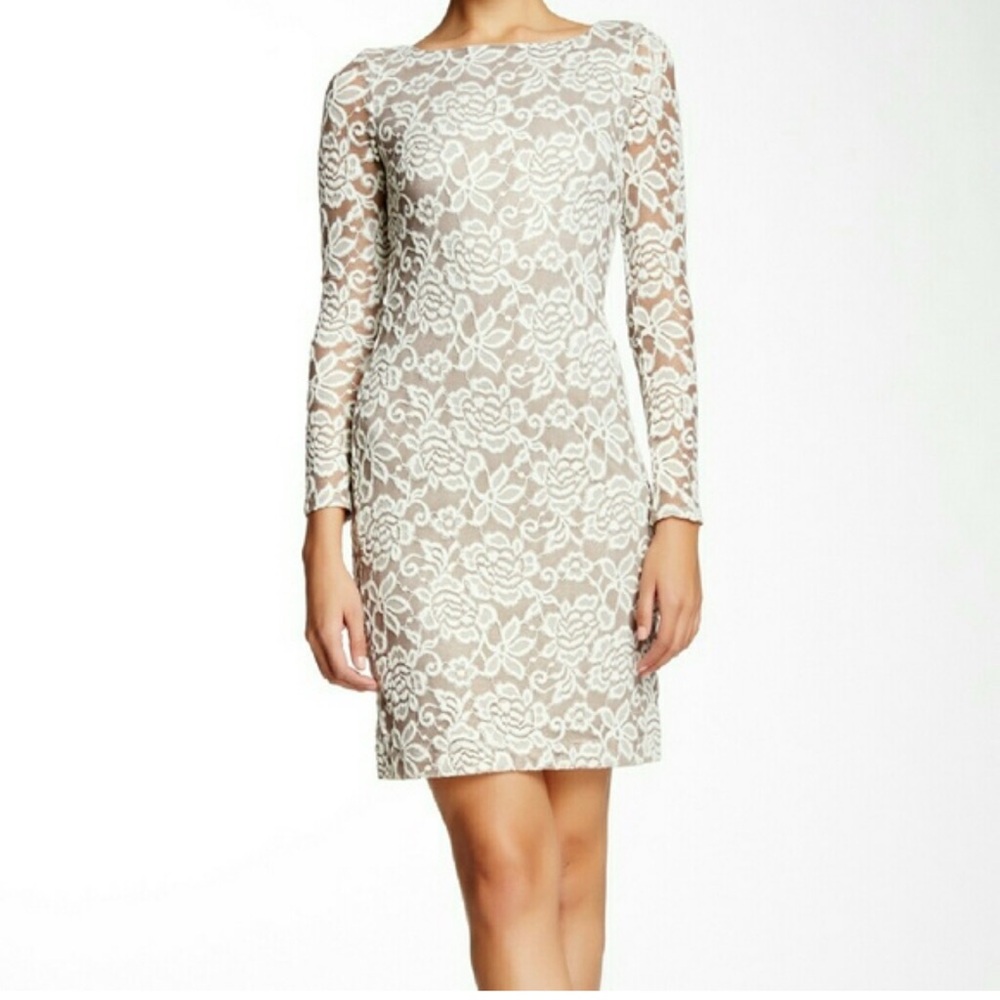 Eliza J Cream Floral Lace Long Sleeve Dress